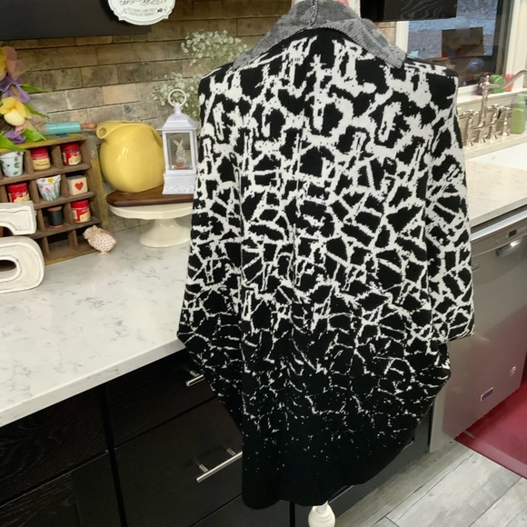 Ming Wang Relaxed Fit Open Front Kimono Cardigan Black White Small Medium New - Picture 4 of 13